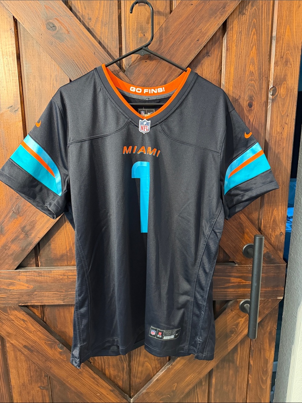 NFL Miami Dolphins #1 Tagovailoa Jersey in Black, Aqua & Orange